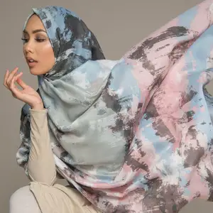 Hot Sale Fashion Spring Summer Wrap Women Flower Beautiful Shawl Printed Cashmere Silk Blend Twill Scarf Tie Dye Cotton Hijab