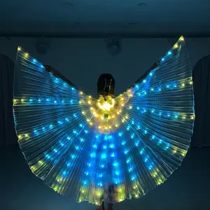 SHE DANCES Kids Belly Dance Performance Props Multicolored LED Isis Wings Dress Smock with Controller for Children Dancers