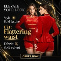 Ensemble uniforme en velours pour femme, veste peplum, short, garniture tressée dorée, costume de danseuse de fanfare pour Halloween