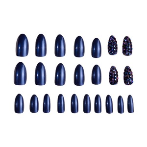 Autocollants de luxe en gel <span class=keywords><strong>bleu</strong></span> foncé avec diamants Faux ongles Presse à amande Artificiels pour salon - Product Image 3