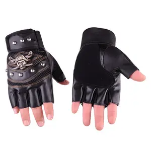 Motorcycle Gloves Semi-finger Skulls Rivet PU Leather Fingerless Gloves Punk Men's Half Finger Gloves