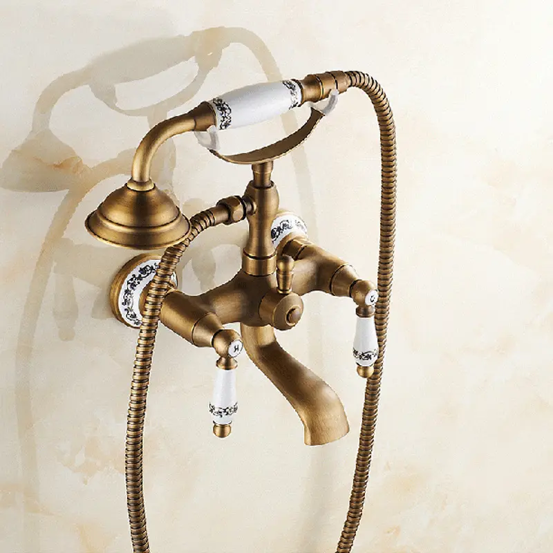 Set di rubinetti per vasca da bagno classici in gomma bronzo bronzo bronzo montaggio a parete miscelatore per doccia in ottone rubinetto con manico in porcellana