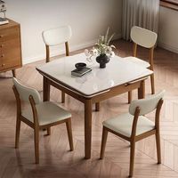Table à manger rectangulaire extensible et pliable en bois massif veiné, design minimaliste moderne, pour la maison, petits espaces