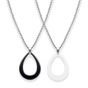 Collar de acero inoxidable con colgante de cerámica en forma de lágrima, colgante hueco en blanco y negro para mujer, joyería de moda para uso diario - Product Image 1