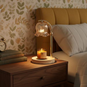 <span class=keywords><strong>Lampe</strong></span> de table chauffe-cire d'aromathérapie et diffuseur de bougies parfumées en bambou et bois, veilleuse de chevet pour chambre et bureau, cadeau d'anniversaire - Product Image 1