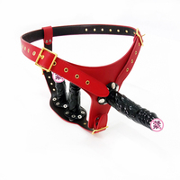 Équipement de bondage pour femmes : Sangle noire, Godemiché amovible et Plug anal double-tête, Phallus à trois têtes en cuir, à porter