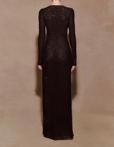 فستان سهرة نسائي مثير من الشبك الشفاف مزين بالأحجار الكريمة حسب الطلب بنقشة البولكا دوت وياقة على شكل V عميقة وأكمام طويلة - Product Image 5