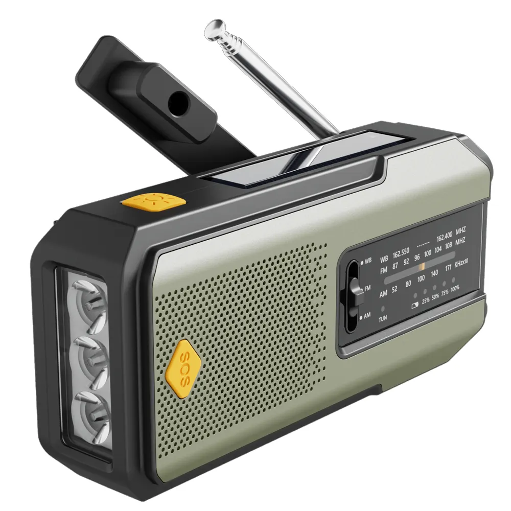 2023 new model Weather Radio with AM FM SOS flash torch 2000mAh power bank Dynamo Solar Emergency Hand Crank radio
