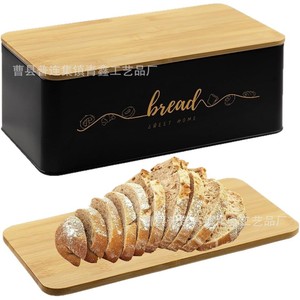 Caja Rectangular Negra para Guardar Pan con Tapa de Madera para Uso Doméstico en la Cocina - Product Image 2