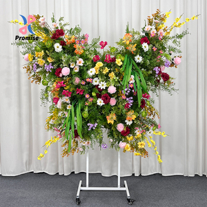 Arco de Flores Artificiales Colorido con Mariposas, Soporte Floral Artificial Móvil con Ruedas Giratorias para Decoración de Bodas - Product Image 1