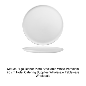 Assiette à dîner M1934 Riga empilable en porcelaine blanche 26 cm, fournitures de restauration hôtelière, vaisselle en gros - Product Image 2
