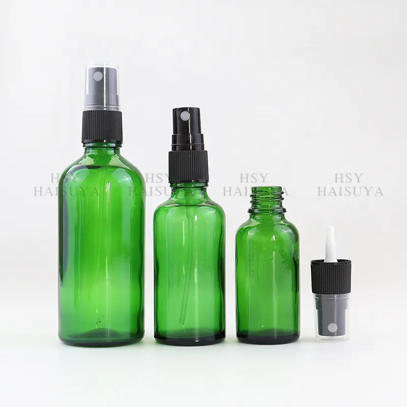 Wholesale Green Perfume Glass fine mist spray perfume bottle with plastic aerosol cap 30ml 50ml100ml 200ml