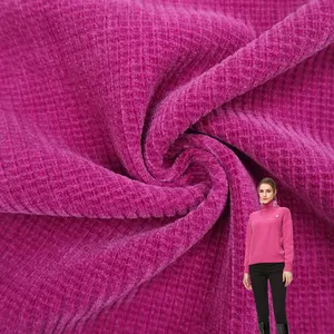Telas de fábrica Precio al por mayor Material poliéster spandex suéter tejido a cuadros chenilla suéter telas para ropa
