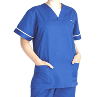 Vêtements d'infirmière en tissu sergé polyester/coton bleu clair à manches courtes en gros pour femmes
