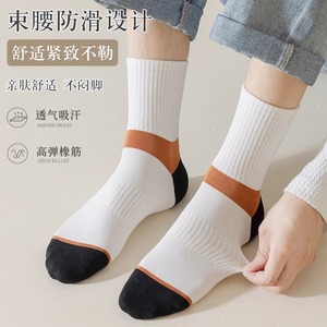 Men's Crew Socks Color-Blocked Polyester Fiber Sweat-Absorbent Regular Casual Socks For Spring Autumn Sports - Product Image 3