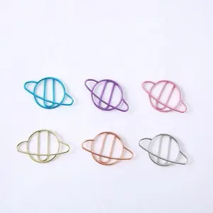 Metallic Colors Bookmarker Paperclip Plastic Coated Custom Shaped Planet Metal Customized OEM Notebook Paper Note Holder Clip