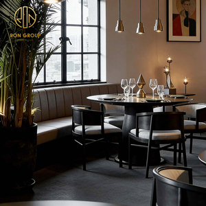 Juego de Muebles Modernos para Cafetería: Mesa Redonda de Piedra Sinterizada Negra, Sillas de Tela, Sofá de Cuero, Asientos para Restaurante - Product Image 3