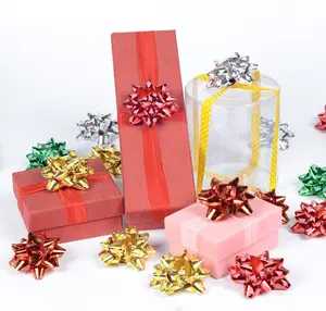 Разноцветный бант со звездами, рождественский подарок, упаковочное украшение, Цветочный ленточный бант