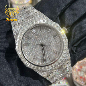 高品質高級ステンレススチールVVSモアッサナイトダイヤモンド機械時計ヒップホップアイシングアウト男性用自動時計 - Product Image 6