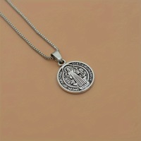 Pendentif Crucifix Saint Benoît Tendance en Acier Inoxydable, Breloque Croix Argent Vieilli, Collier Religieux Vintage DIY Gothique Catholique