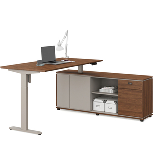 Bureau d'ordinateur moderne en forme de L, réglable en hauteur, modulaire, extensible, convertible, en métal E0 MFC, logo personnalisé, pour la maison, le bureau, l'étude, l'école - Product Image 3
