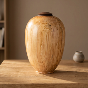 Handmade Wood Oval Shaped Urn Natural Honey Finish Organic Grain Pattern Durable Pet <b>Memorial</b> Keepsake <b>Vase</b> - Product Image 2