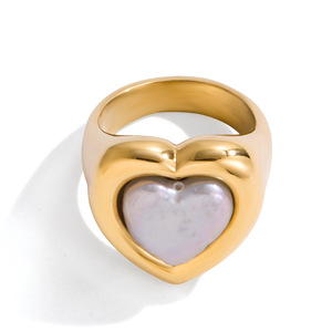 Anillo en Forma de Corazón Chapado en Oro con Incrustaciones de Perlas, Regalo de San Valentín para Mujer, Joyería Fina - Product Image 4