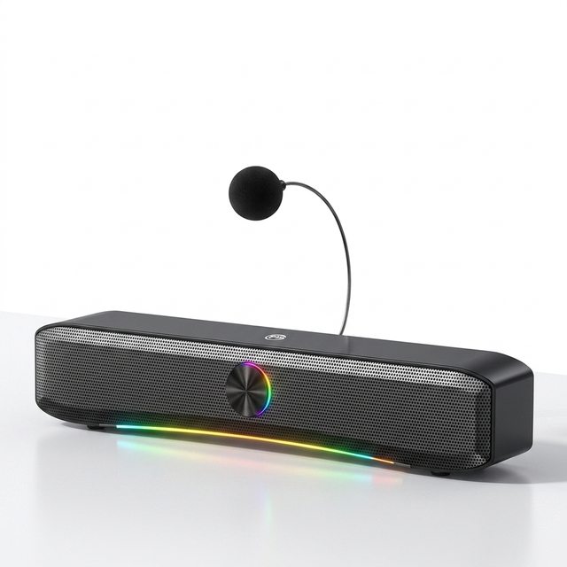 E-3600 4-in-1 Multimedia Soundbar Speaker RGB Light Noise-Cancelling Mic Dual Treble Bass USB
