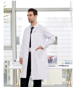 Uniforme Médico de Polialgodón Blanco con Cuello de Traje, Manga Larga, Botones y Puños Elásticos, Delgado y Grueso, para Hospital, Salón y Laboratorio - Product Image 1