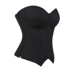 Corsetto <span class=keywords><strong>a</strong></span> righe nere da donna con corsetto <span class=keywords><strong>reggiseno</strong></span> <span class=keywords><strong>a</strong></span> righe <span class=keywords><strong>a</strong></span> righe Costume da ufficio corsetto con cerniera stringato Sexy Top Bustier senza spalline - Product Image 4