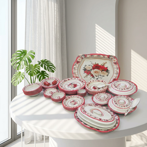 <b>Vintage</b> Floral Ceramic Dinnerware Set 40Pcs Handpainted Dishwasher Safe Plates Bowls Serving Trays - Product Image 2