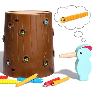 Magnetische Houten Specht Vangen Worm Game Puzzel Spel Speelgoed Set-Specht Rups Catching Toy Voor Kinderen En Peuters