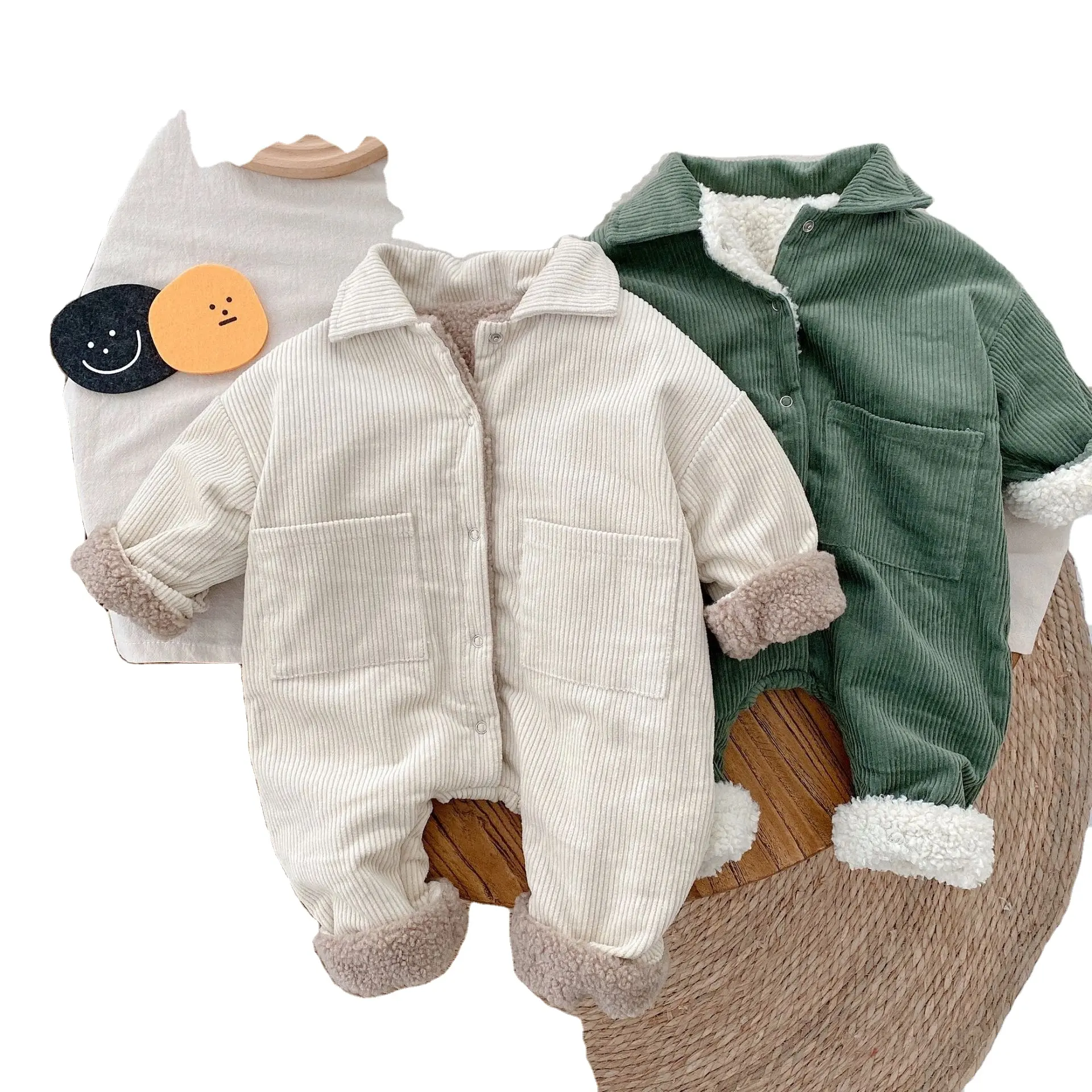 0-2 Jahre Kinder kleidung Winterkleid ung Cord Einteilige Neugeborene Oberbekleidung Plus Veet Cotton Solid Color Baby Stram pler