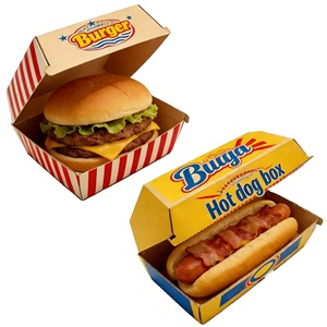 Boîte d'emballage pour hamburger en papier ondulé, personnalisable avec logo, matériaux de qualité alimentaire - Product Image 1