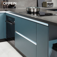 OPPEIN Home Petit Cabinet de Cuisine Moderne Import Armoire Coulissante Bleue Mobilier de Cuisine au Design Industriel