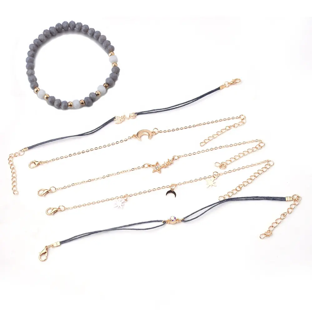 Mode Mond und Stern Liebesbrief Perlenketten plattiert Gold Armband Set