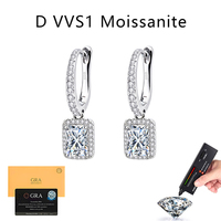 Boucles d'oreilles pendantes en argent sterling S925 certifié GRA, taille Radiant, 2 carats, couleur D, VVS1, avec halo de moissanite, vente en gros en vrac, directement de l'usine
