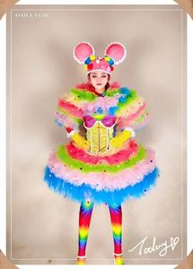 Costume de danse pour modèle de scène de boîte de nuit, bar, scène, fille sexy, bikini LED, podium, Gogo, DS, ensemble de costumes portables, tenues roses et blanches à feuilles, tournée de podium - Product Image 2