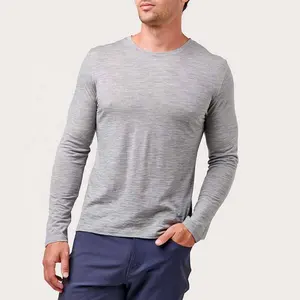 100% Merino Wool Casual Sports Wear Wholesale Custom Fabric Men Long Sleeves Plain Tshirts