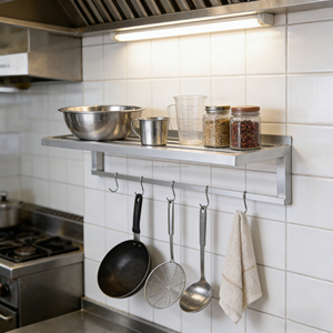 Heavy Duty Aluminum Alloy <b>Wall</b> Hanging <b>Rack</b> with Multi <b>Hooks</b> Kitchen Storage Organizer for Restaurant Canteen - Product Image 3