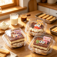Boîte d'emballage carrée durable pour tiramisu avec côtés transparents en PET, idéale pour la vente au détail en boulangerie et la livraison à emporter