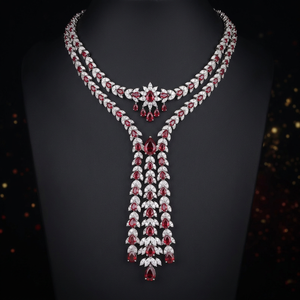 Collier de fiançailles de luxe plaqué or avec rubis taille poire pour femme - Product Image 2