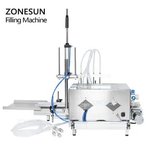 ZONESUN 4 dalış kafa manyetik pompa otomatik masaüstü CNC sıvı su doldurma için konveyör ile parfüm dolum makinesi