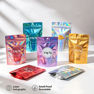 Bolsas de Mylar Personalizadas al por Mayor, OEM ODM, 3.5g 7g, Holográficas Láser, a Prueba de Olores, Resellables, para Empacar Galletas, Dulces, Frutas y Alimentos - Product Image 1