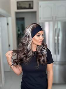 วิกผมแบบคาดศีรษะลูกไม้ฝรั่งเศสแบบยาว  ใยสังเคราะห์ทนความร้อน สีน้ำตาลธรรมชาติ ไฮไลท์สีเทา สำหรับผู้หญิง ใช้ได้ทุกวันและงานปาร์ตี้ - Product Image 2