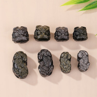 Perles d'espacement sculptées en obsidienne dorée naturelle et en obsidienne argentée, Lion Pixiu éveillé, accessoires pour bijoux DIY, pendentif unisexe pour enfants