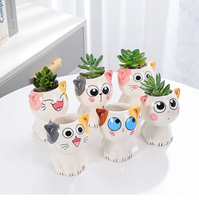 K173 Petits pots de fleurs créatifs en céramique pour cactus avec trou de drainage Support de maison de bureau Décor de chat mignon Pots de plantes succulentes