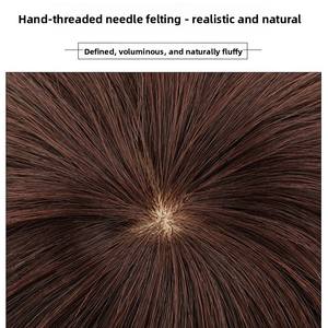 Perruque mi-longue bouclée et volumineuse en cheveux synthétiques brun foncé pour femmes d'âge mûr, style maman, tendance, qui affine le visage - Product Image 3