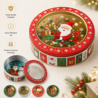 Boîte à biscuits ronde de Noël avec couvercle transparent, boîte de rangement en métal de qualité alimentaire, emballage cadeau pour biscuits et bonbons de Noël