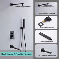 Ensemble de douche mural de luxe noir pour salle de bain, avec fonction pluie, eau chaude et froide, encastré et dissimulé